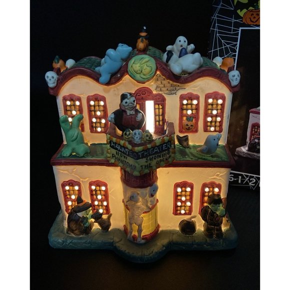 Halloween Harvest Spooky Lighted Porcelain House Haunted Theater - Picture 3 of 14